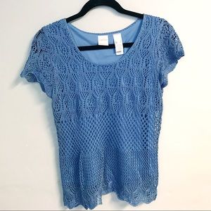 Emma E James blue crochet lace top